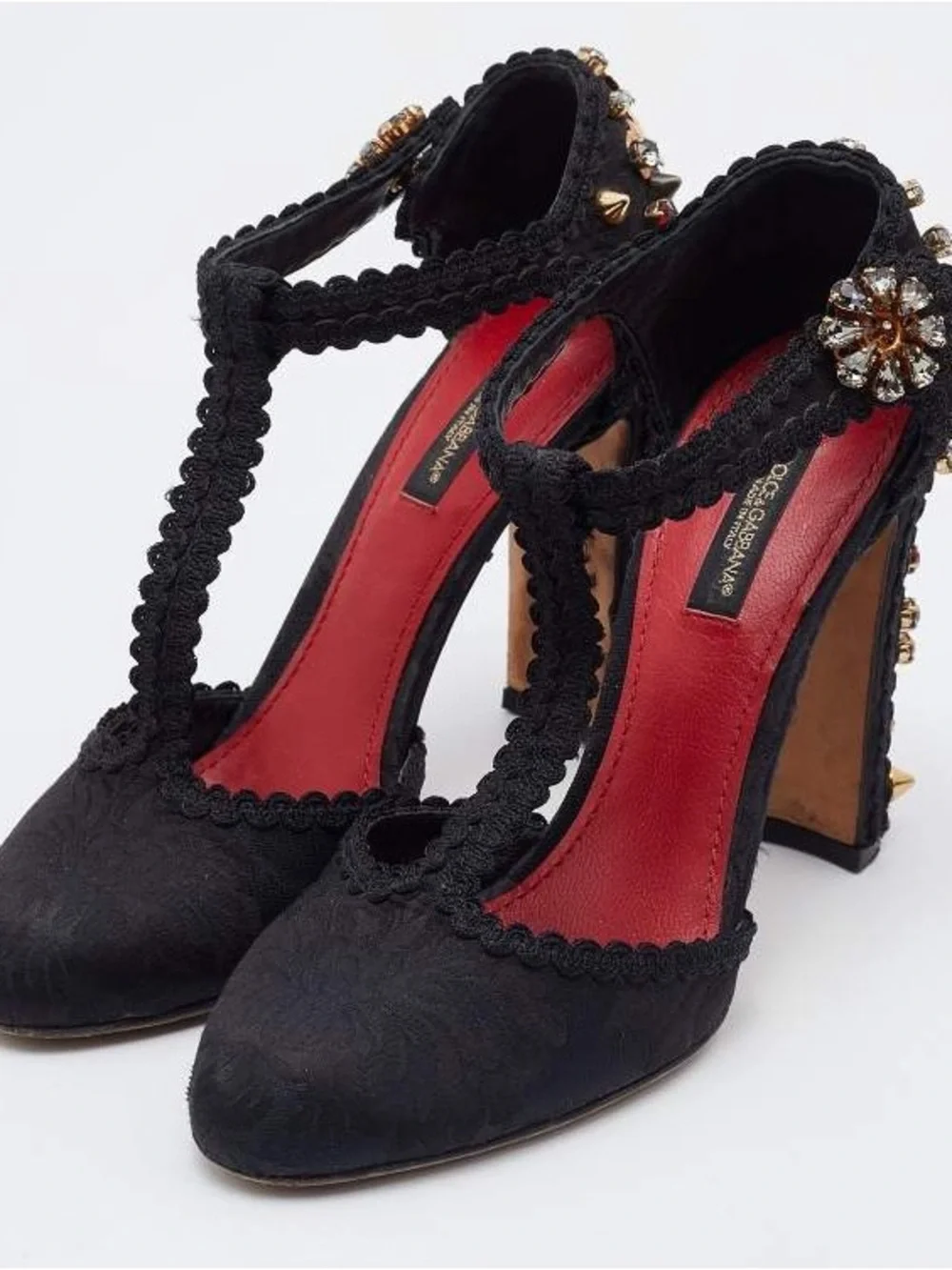 Black CrystEmbellished T-Strap High Heel piece of art 5 L45-A11